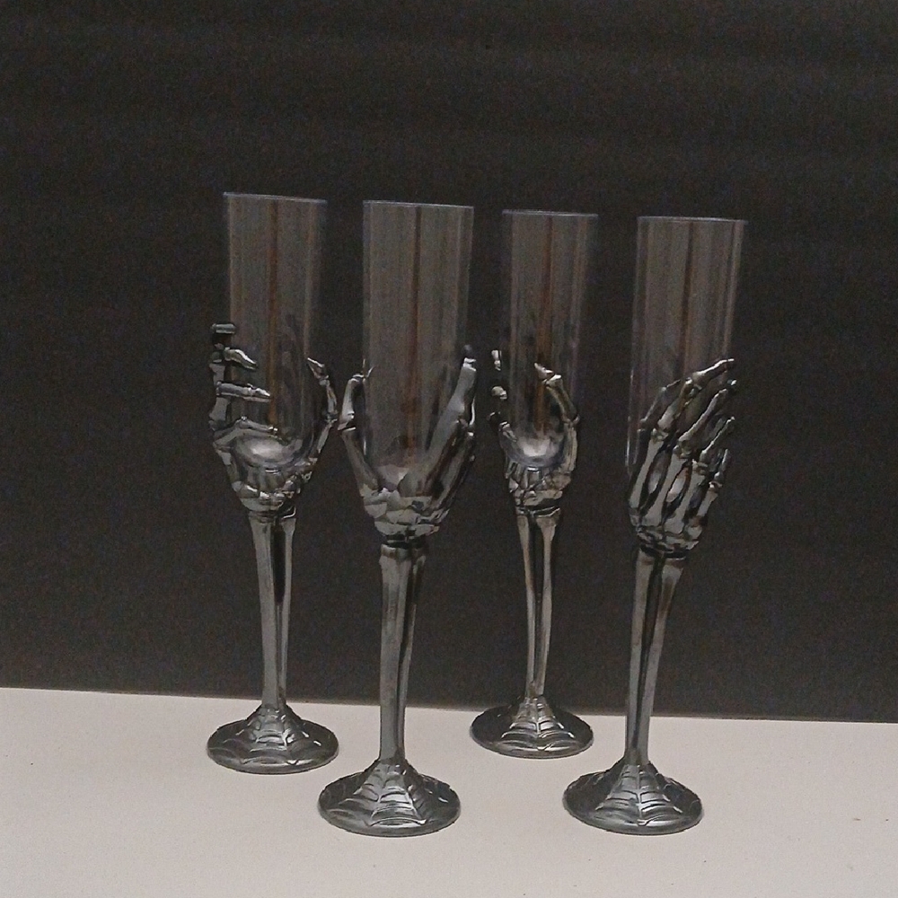 Skeleton Hand Champagne Flutes - Set of 4